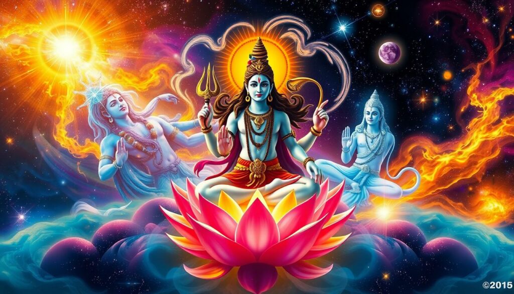 Interconnected roles of Brahma, Shiva, and Vishnu